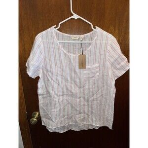 NWT Christian Siriano Womens Pink Striped 100% Linen Sheer Blouse Size Medium